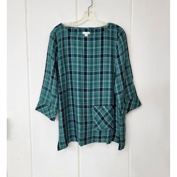 J Jill Plaid Rayon Lagan Look Top - Picture 1 of 3